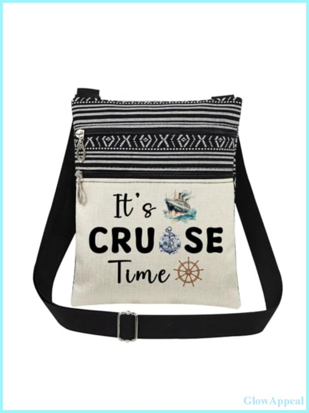 Polyester Crossbody Bag Adjustable Strap Double Zipper Sling Purse